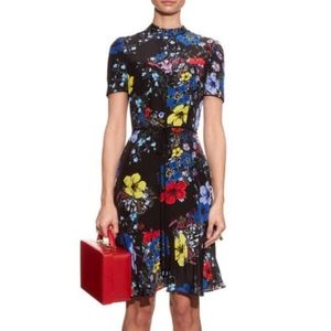 ERDEM Black Floral Dress with Blue, Yellow, and Red Accents